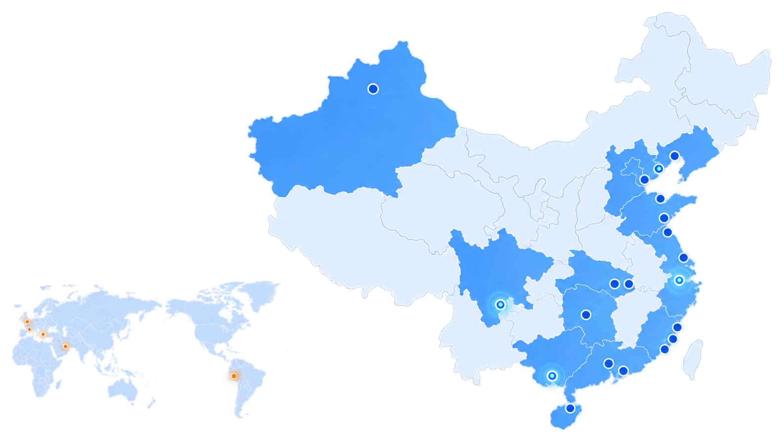 国内项目区域与海外市场分布示意图