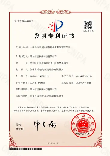 发明专利证书：一种岸桥作业队列智能调度数据处理方法
